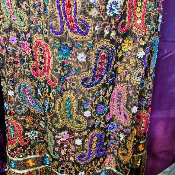 NWT EDGE Brand Brown Paisley Beaded & Sequin Bohemian Style Skirt Size M/L - Picture 2 of 3